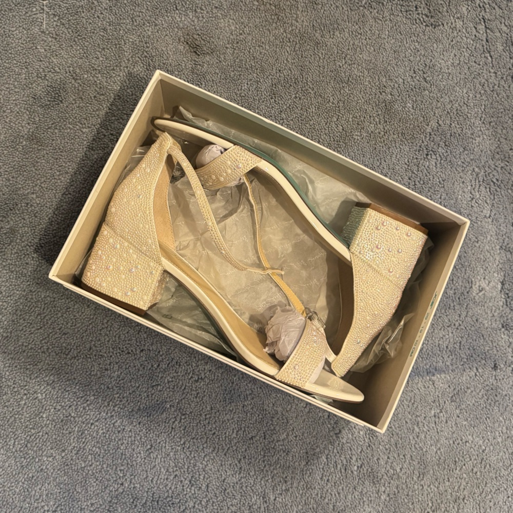White Pearled Block Heels